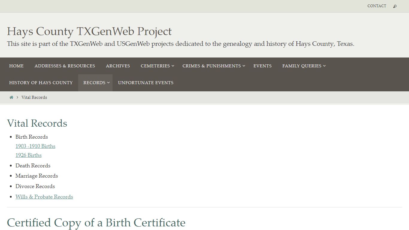 Vital Records | Hays County TXGenWeb Project